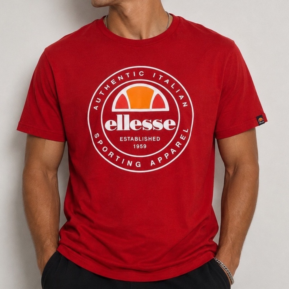 Ellesse Mens Red Graphic Tee Italian Sporting Apparel Logo T-Shirt Size L